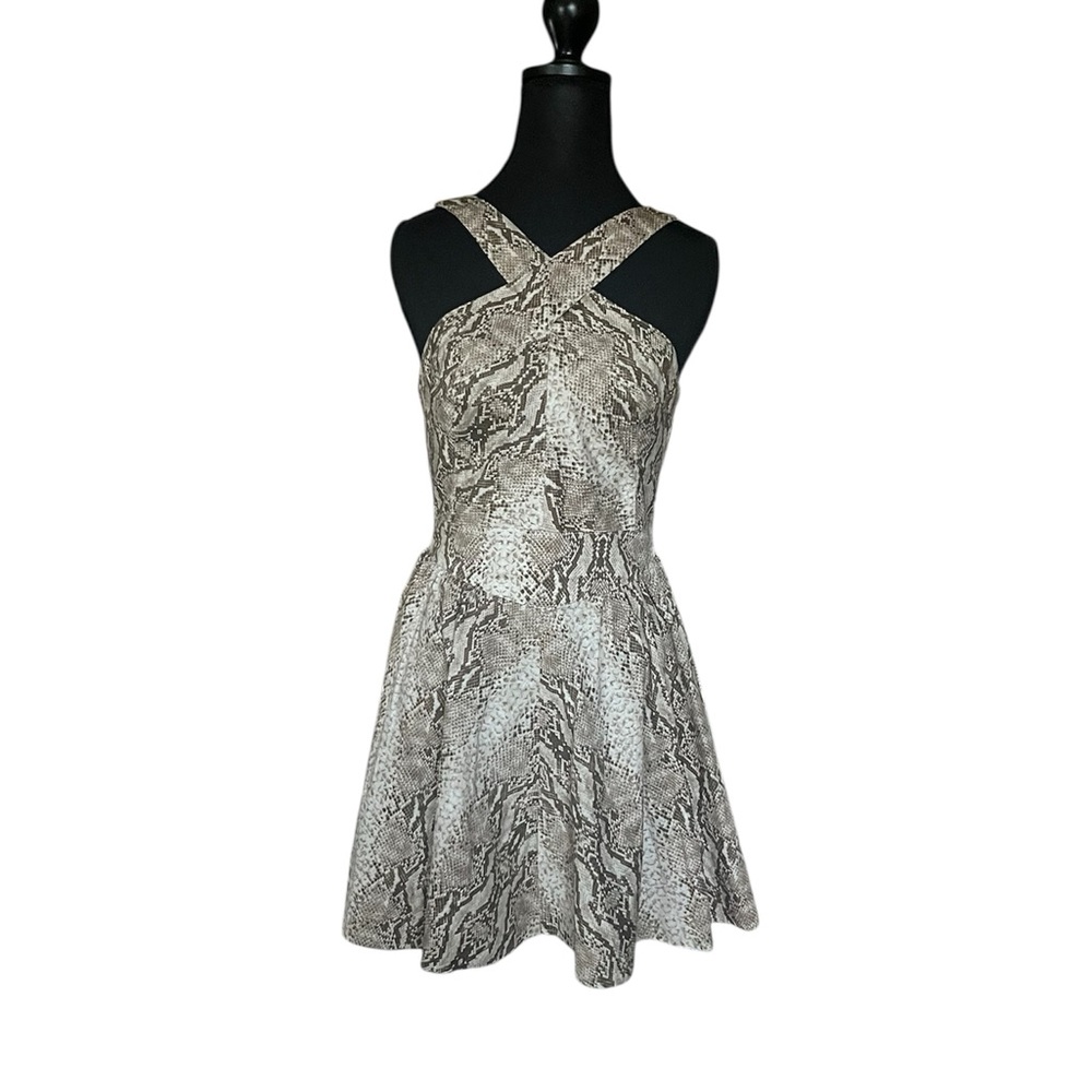 Moda International Halter Crossover Back Fit-and Flare Snake Print Dress size 2